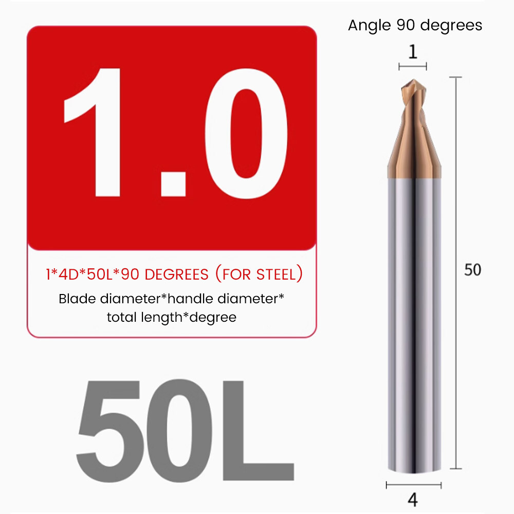 Tungsten Steel Chamfering Cutter 90°, 12mm, Carbide, 6-Flute, Extended 8, Center Drill 10, Spot Drill 4mm, 1, 2, 3, 2.5.
