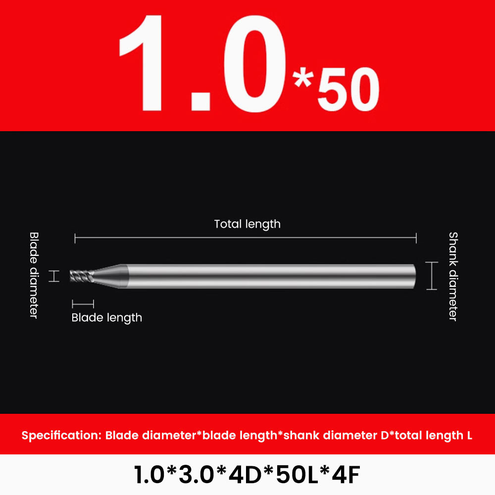 65° Tungsten Steel End Mill 4-Flute Stainless Steel Special 2mm Extended 1mm Alloy End Mill for Machining Center 4-Flute