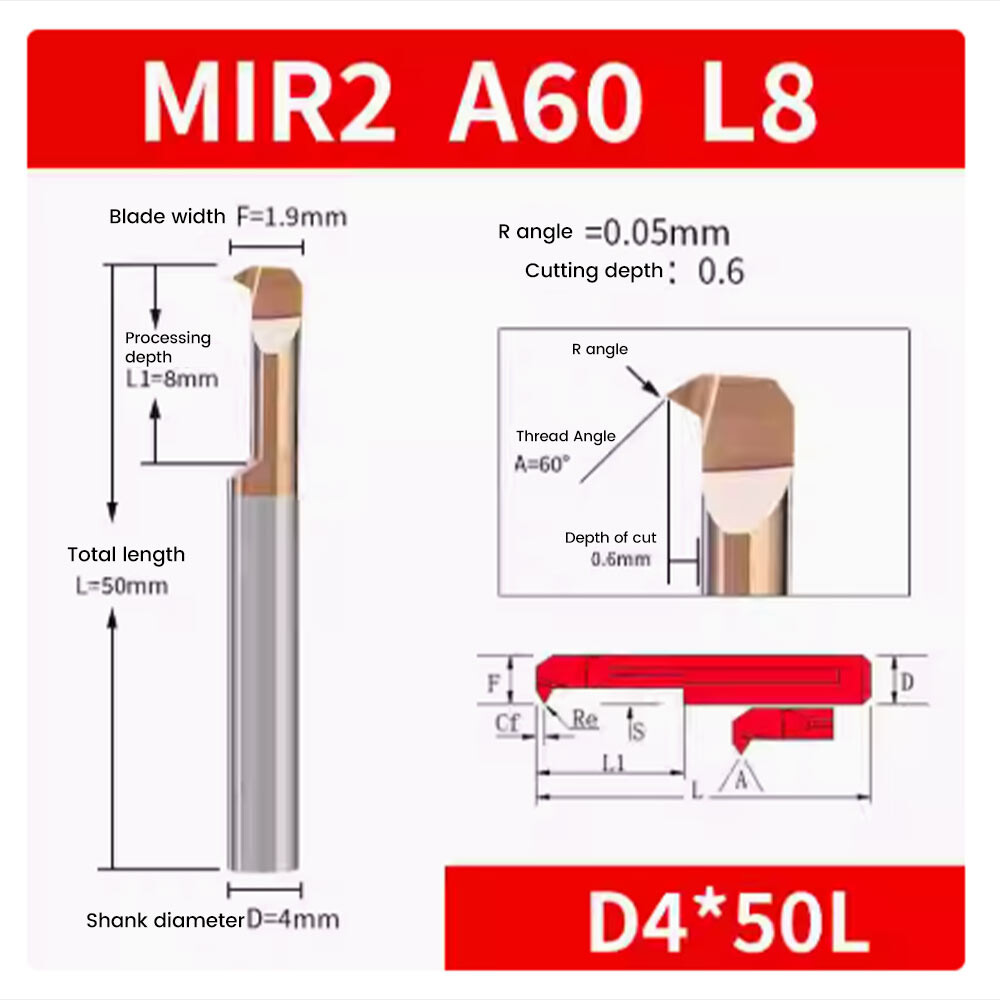Integral tungsten steel MIR3A60 alloy internal hole thread turning tool 4A55 small hole micro centering machine 6mm