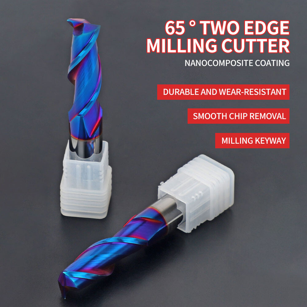 65° 2-Flute Tungsten Steel Alloy End Mill, Keyway Cutter, Extended, Hardened Stainless Steel Special, CNC Tool, Flat Bottom, High Hardness