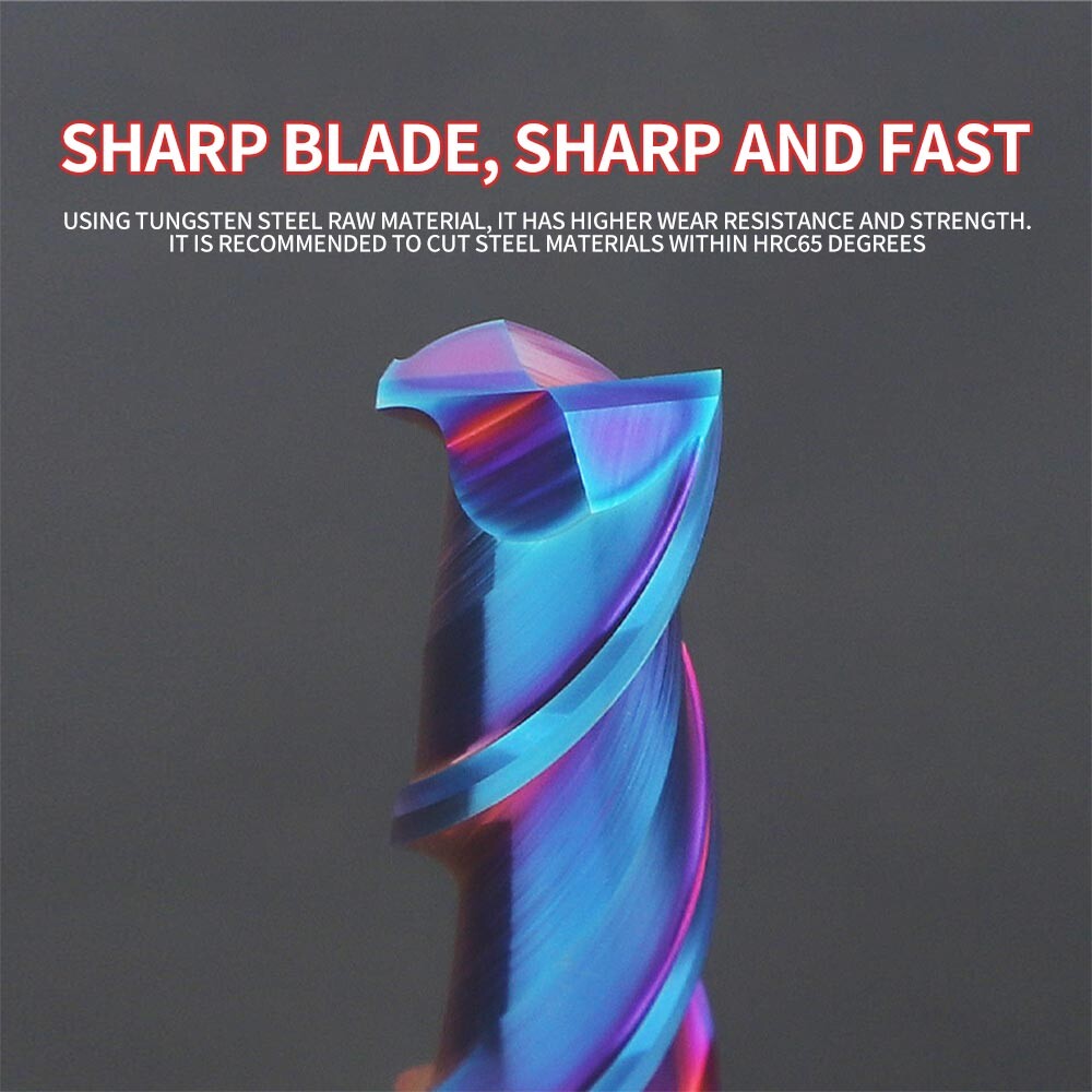 65° 2-Flute Tungsten Steel Alloy End Mill, Keyway Cutter, Extended, Hardened Stainless Steel Special, CNC Tool, Flat Bottom, High Hardness