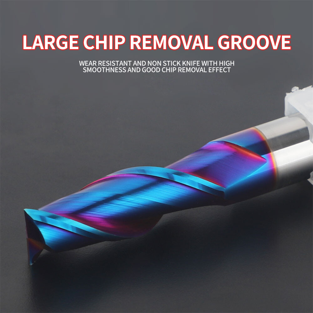 65° 2-Flute Tungsten Steel Alloy End Mill, Keyway Cutter, Extended, Hardened Stainless Steel Special, CNC Tool, Flat Bottom, High Hardness