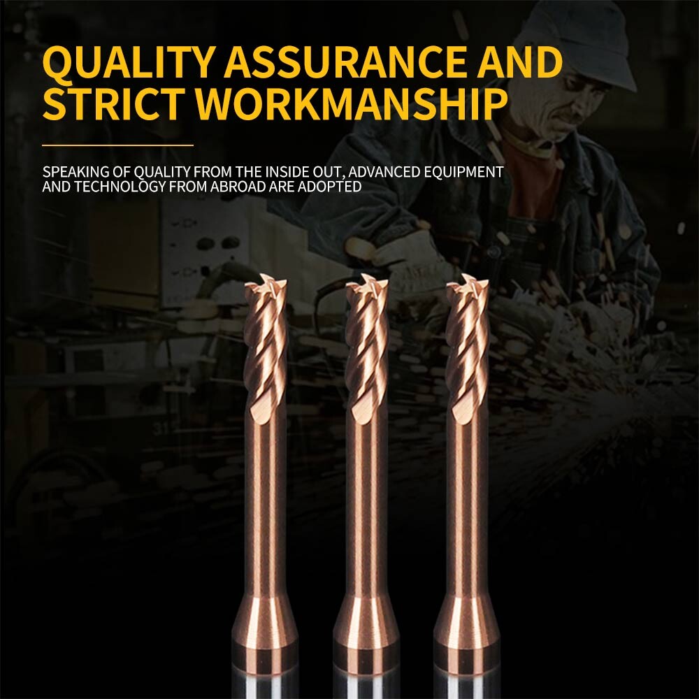 55° Tungsten Steel Long Neck Deep Groove Cutter, Chip Avoidance, Extended, Coated Alloy, 4-Flute, 1.0, 1.5, 2.0, 2.5mm Flat Bottom Cutter