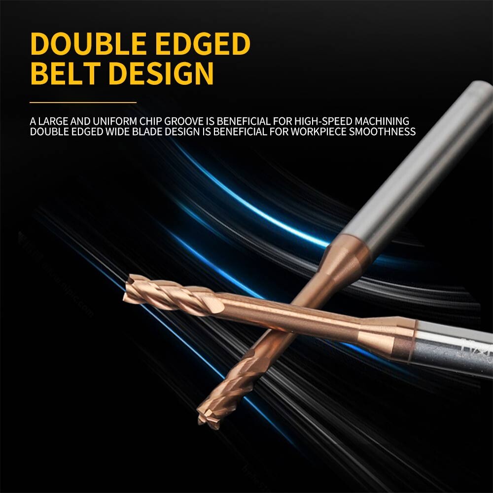 55° Tungsten Steel Long Neck Deep Groove Cutter, Chip Avoidance, Extended, Coated Alloy, 4-Flute, 1.0, 1.5, 2.0, 2.5mm Flat Bottom Cutter