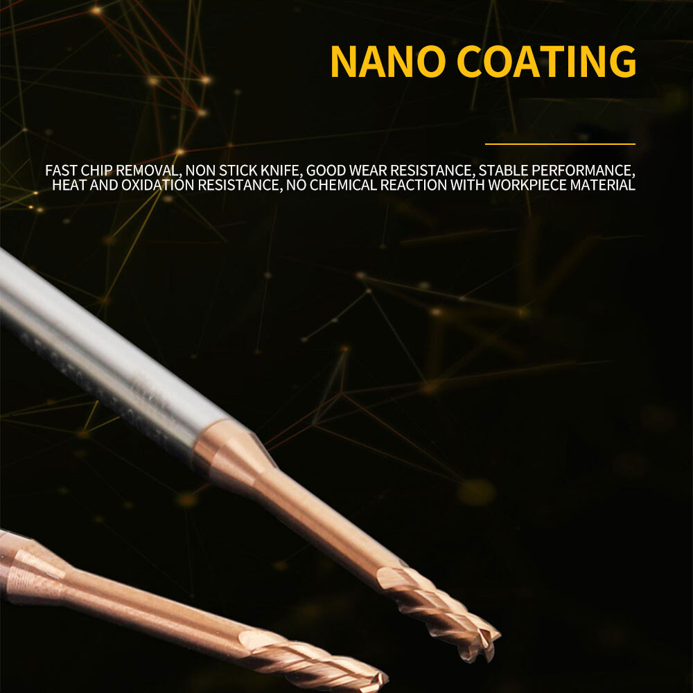 55° Tungsten Steel Long Neck Deep Groove Cutter, Chip Avoidance, Extended, Coated Alloy, 4-Flute, 1.0, 1.5, 2.0, 2.5mm Flat Bottom Cutter