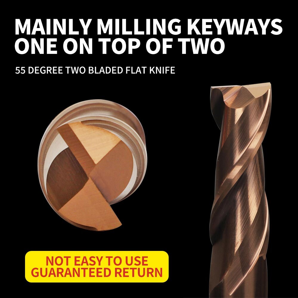 55° Tungsten Steel Aluminum End Mill, 2-Flute Keyway Cutter, Special for Aluminum Alloy, High-Gloss Mirror Finish, Extended, Alloy End Mill for Milling Aluminum.