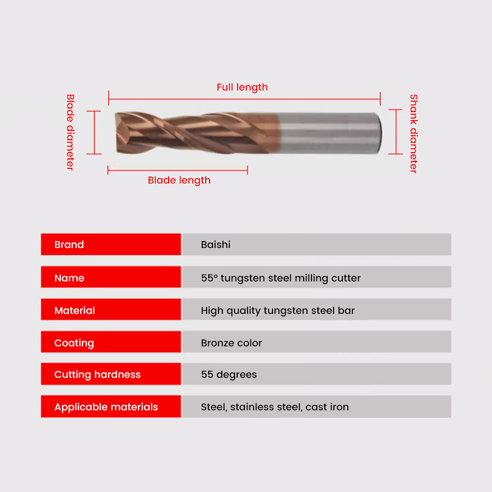 55° Tungsten Steel Aluminum End Mill, 2-Flute Keyway Cutter, Special for Aluminum Alloy, High-Gloss Mirror Finish, Extended, Alloy End Mill for Milling Aluminum.
