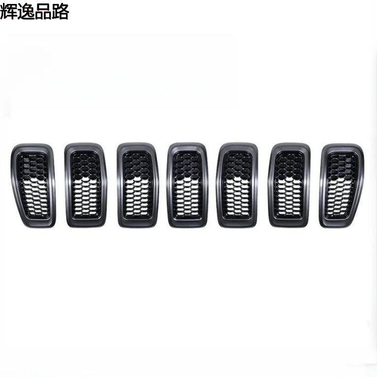 68138335AB Set Of 7Pcs Mesh Honeycomb Front Grill Inserts Cover Black Chrome Fit For Jeep Cherokee 2014 2015-2018
