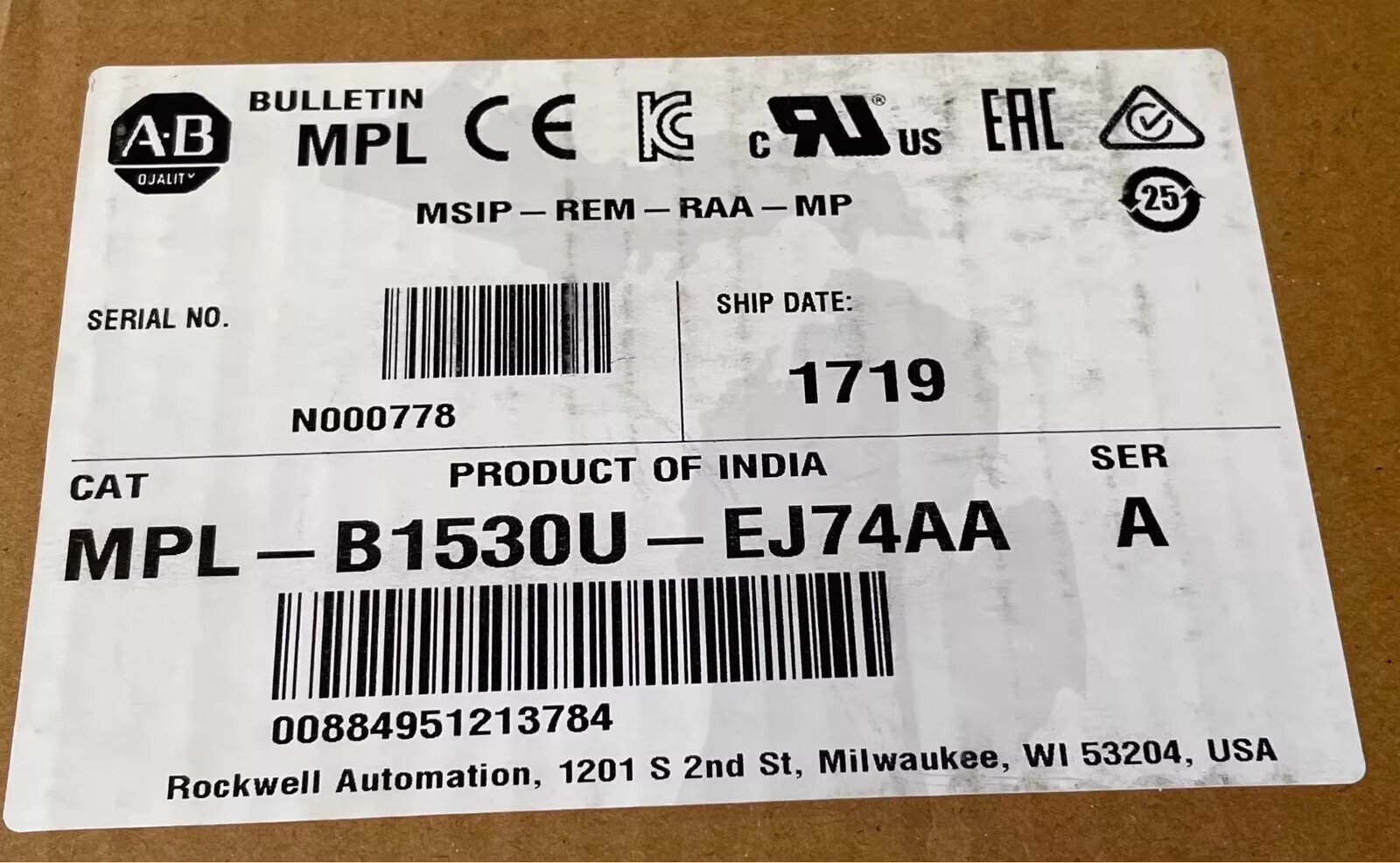 MPL-B1530U-EJ74AA Allen-Bradley SFrequency Converter Brand New and Genuine inverter test OK Fast Shipping
