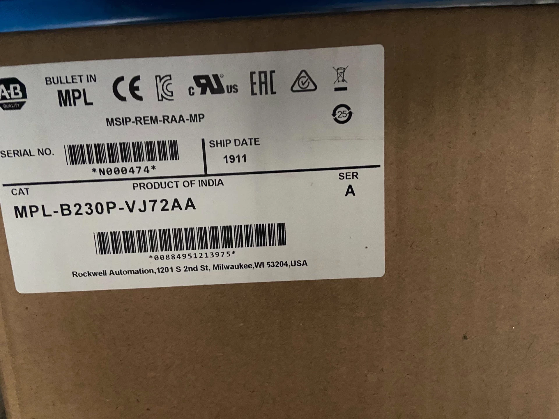 MPL-B230P-VJ72AA Allen-Bradley SFrequency Converter Brand New and Genuine inverter test OK Fast Shipping