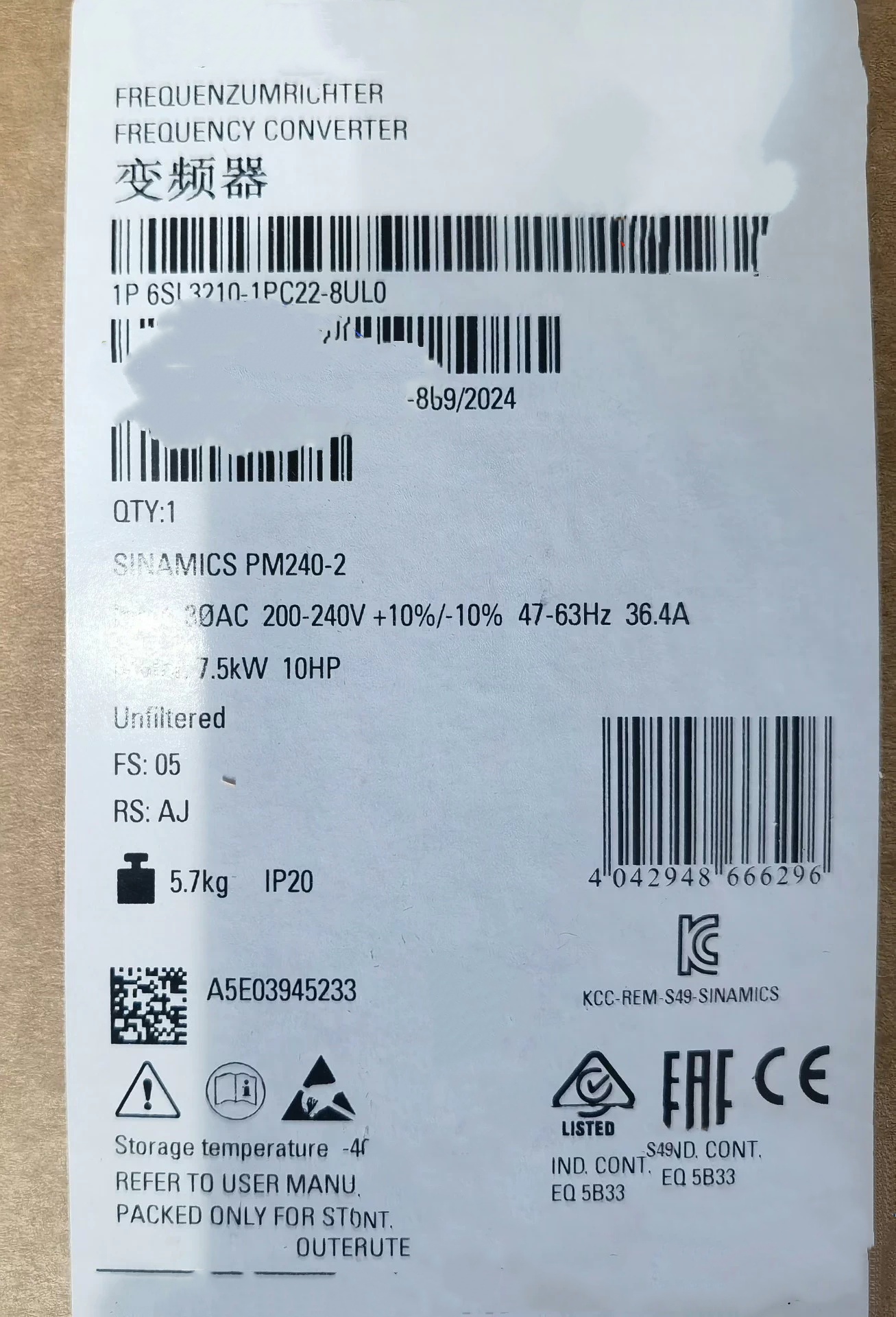 Siemens servo drive 6SL3210-1PC22-8UL0 Brand New and Genuine inverter test OK Fast Shipping