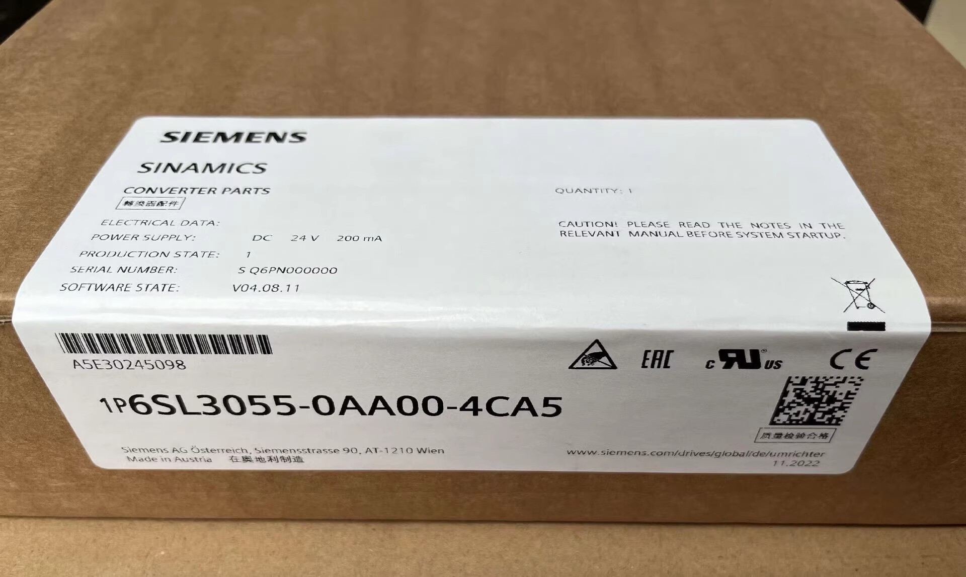 Siemens servo drive 6SL3055-0AA00-4CA5 Brand New and Genuine inverter test OK Fast Shipping