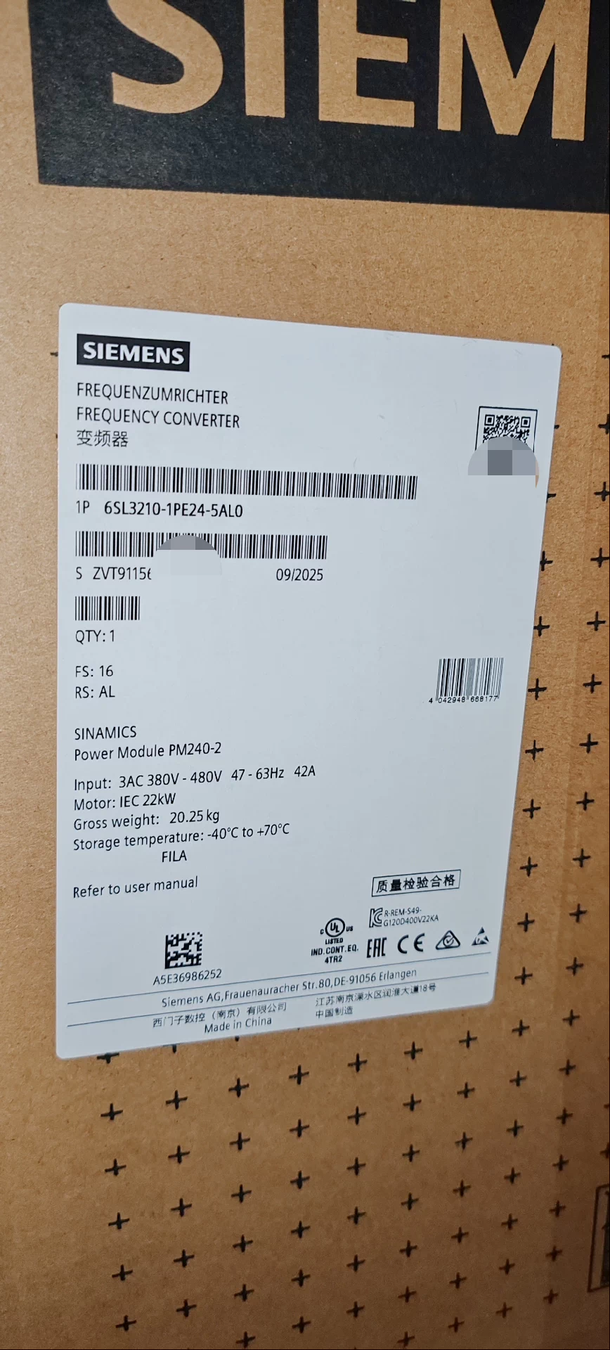 Siemens servo drive 6SL3210-1PE24-5AL0 Brand New and Genuine inverter test OK Fast Shipping