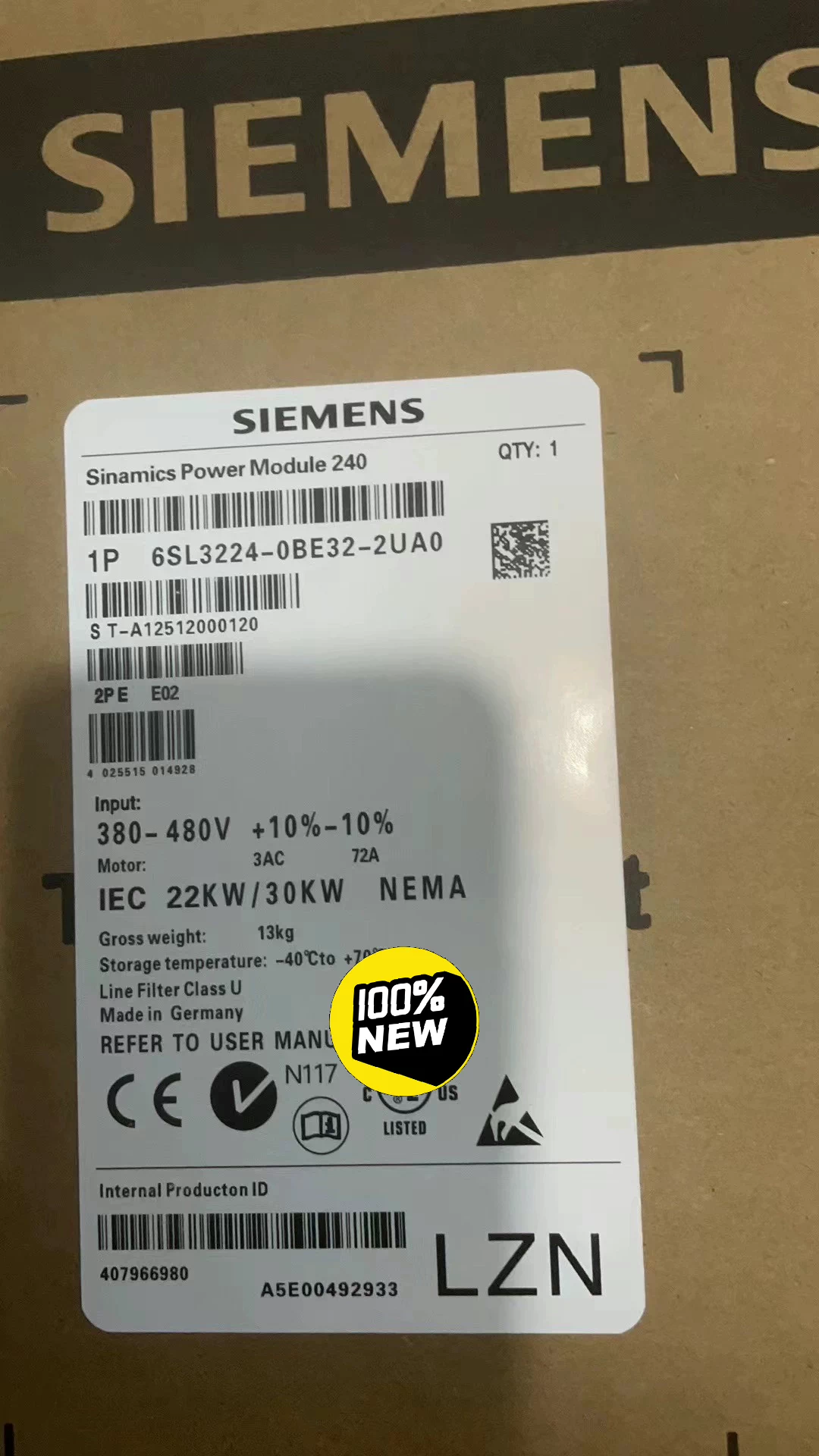 Siemens servo drive 6SL3224-0BE32-2UA0 Brand New and Genuine inverter test OK Fast Shipping