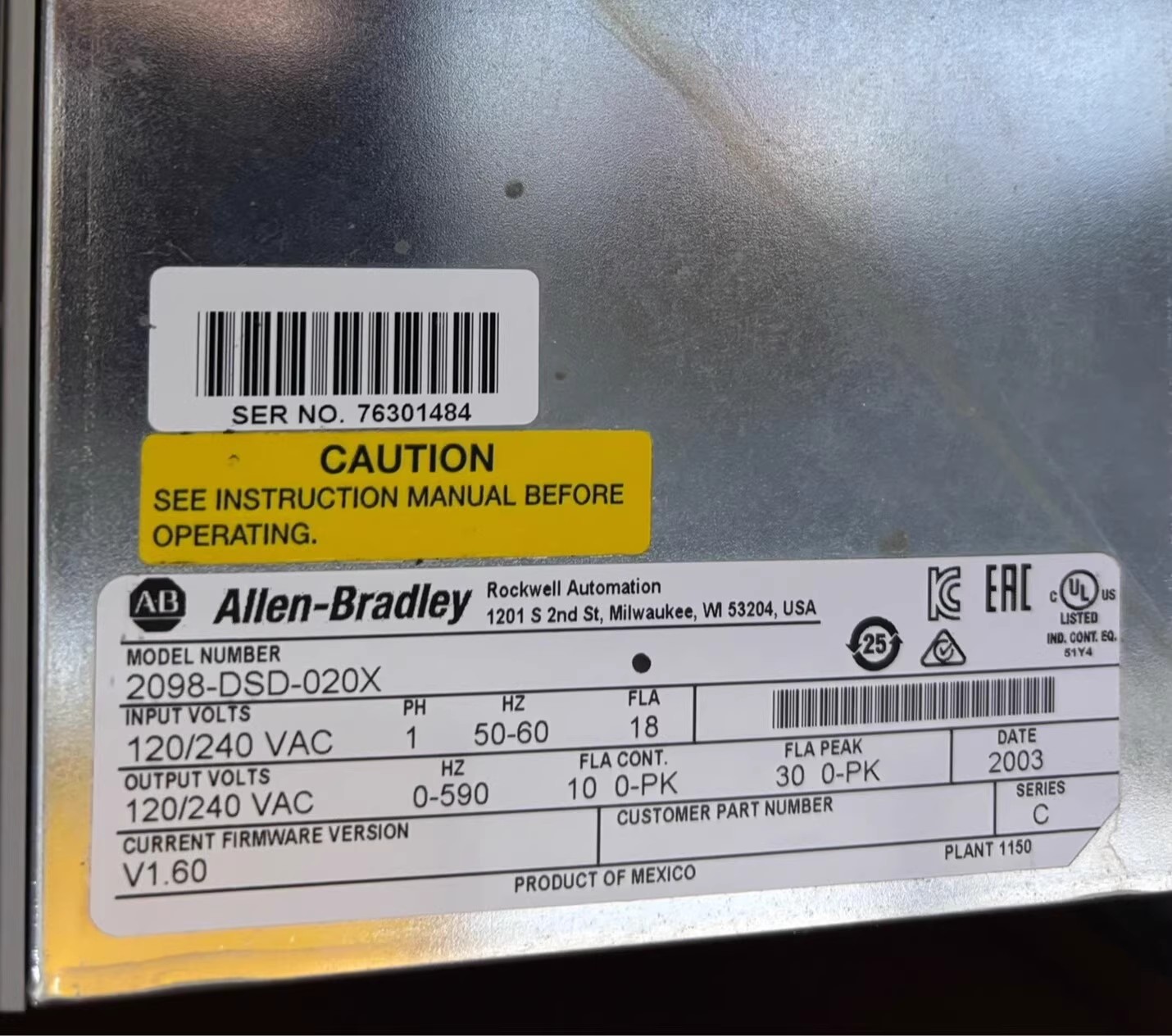 2098-DSD-020X Allen-Bradley SFrequency Converter Brand New and Genuine inverter test OK Fast Shipping