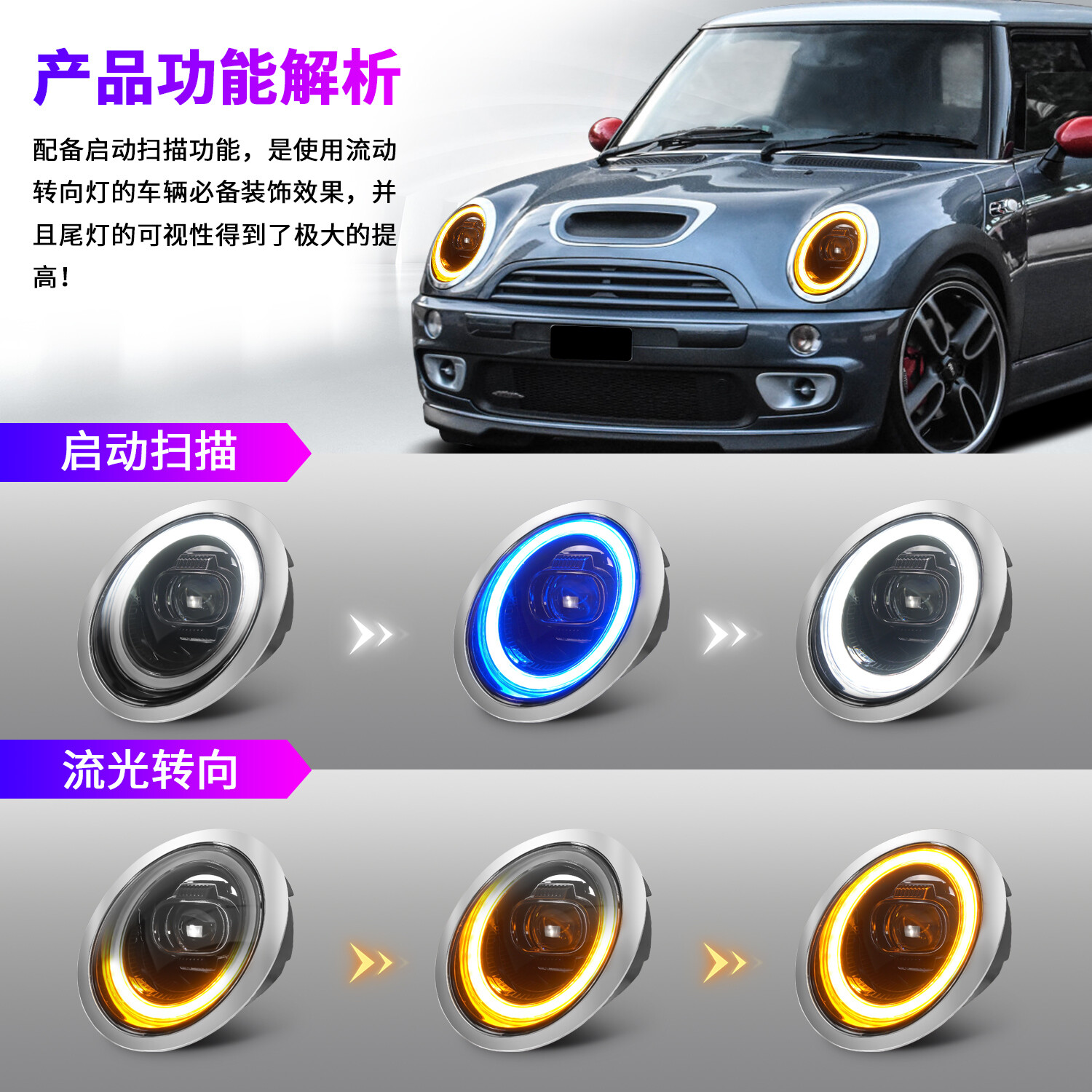 BMW miniR50 headlight 2001-2007 left-hand drive electroplated silver bowl