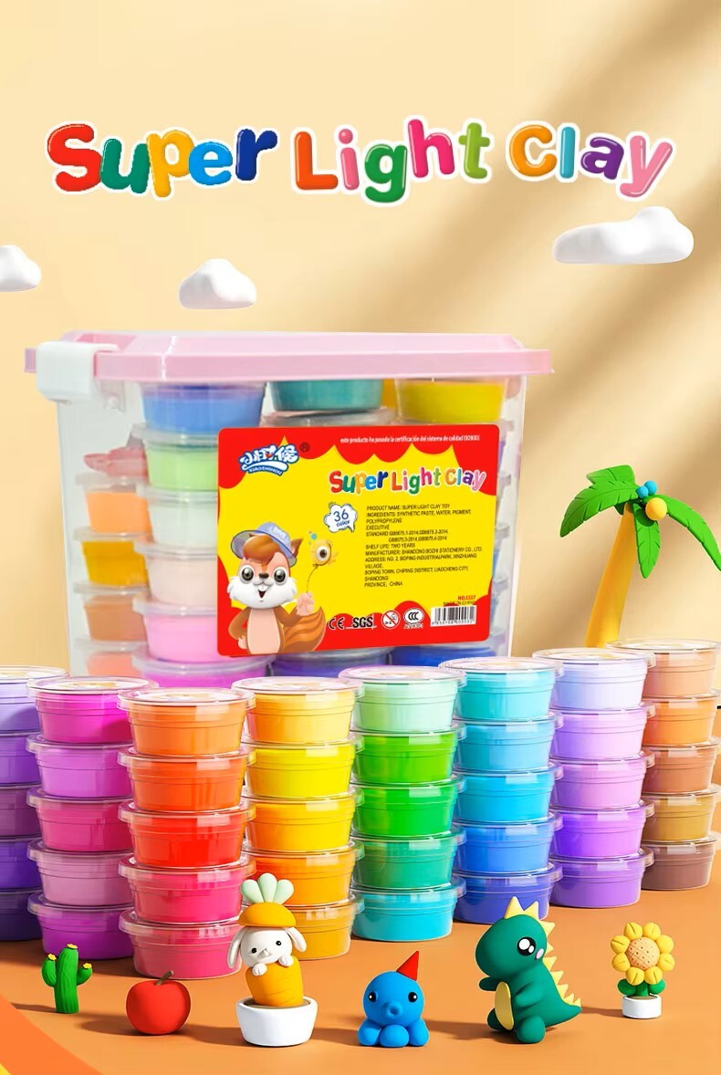 超轻 12 色聚合物造型风干粘土 DIY 套装无毒彩泥和粘液适用于小学和幼儿园