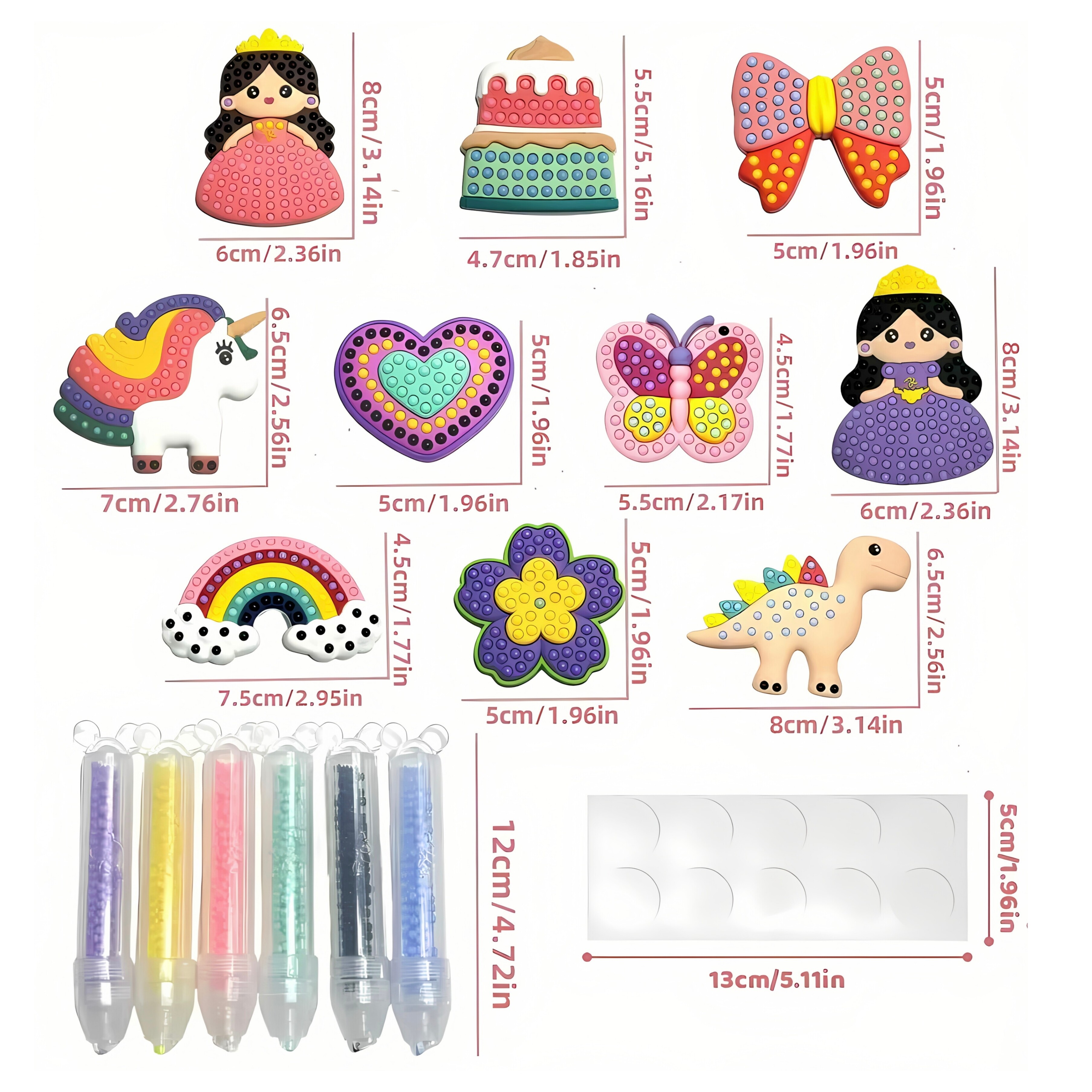 6-point ballpoint pen + 10 styles of soft rubber patterns + 2 adhesive stickers
