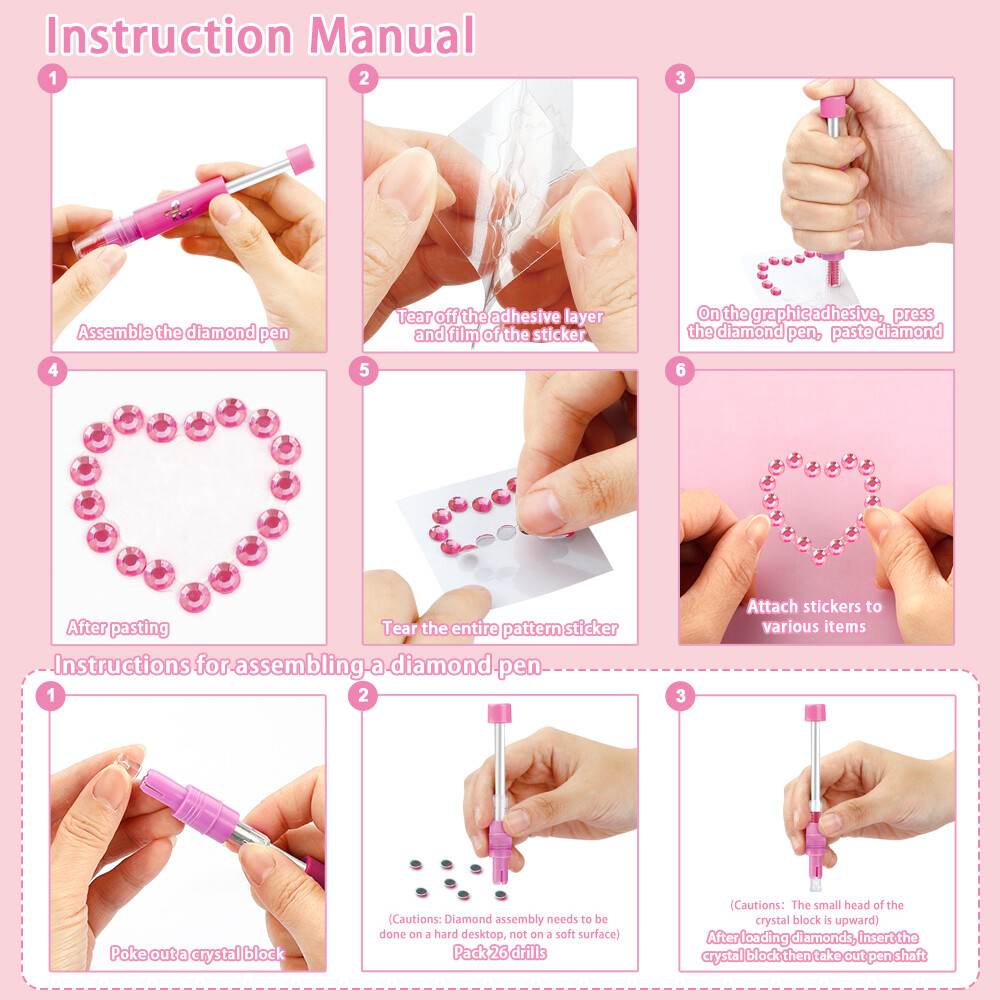 Suit: Drill pen body*1 Barrel drill refill*6 Adhesive sticker*30 Drill Pack*2 (500 diamonds/pack, 1000 diamonds in total) English instruction manual*1