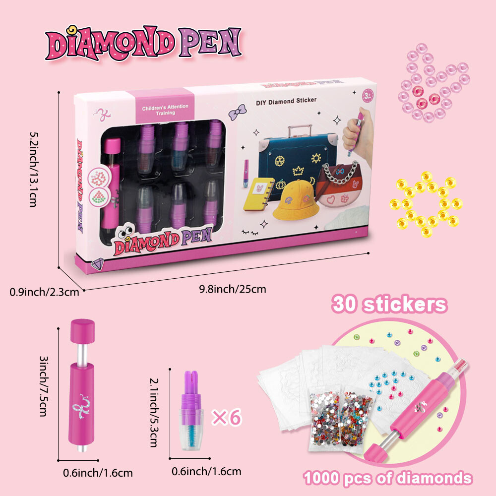 Suit: Drill pen body*1 Barrel drill refill*6 Adhesive sticker*30 Drill Pack*2 (500 diamonds/pack, 1000 diamonds in total) English instruction manual*1