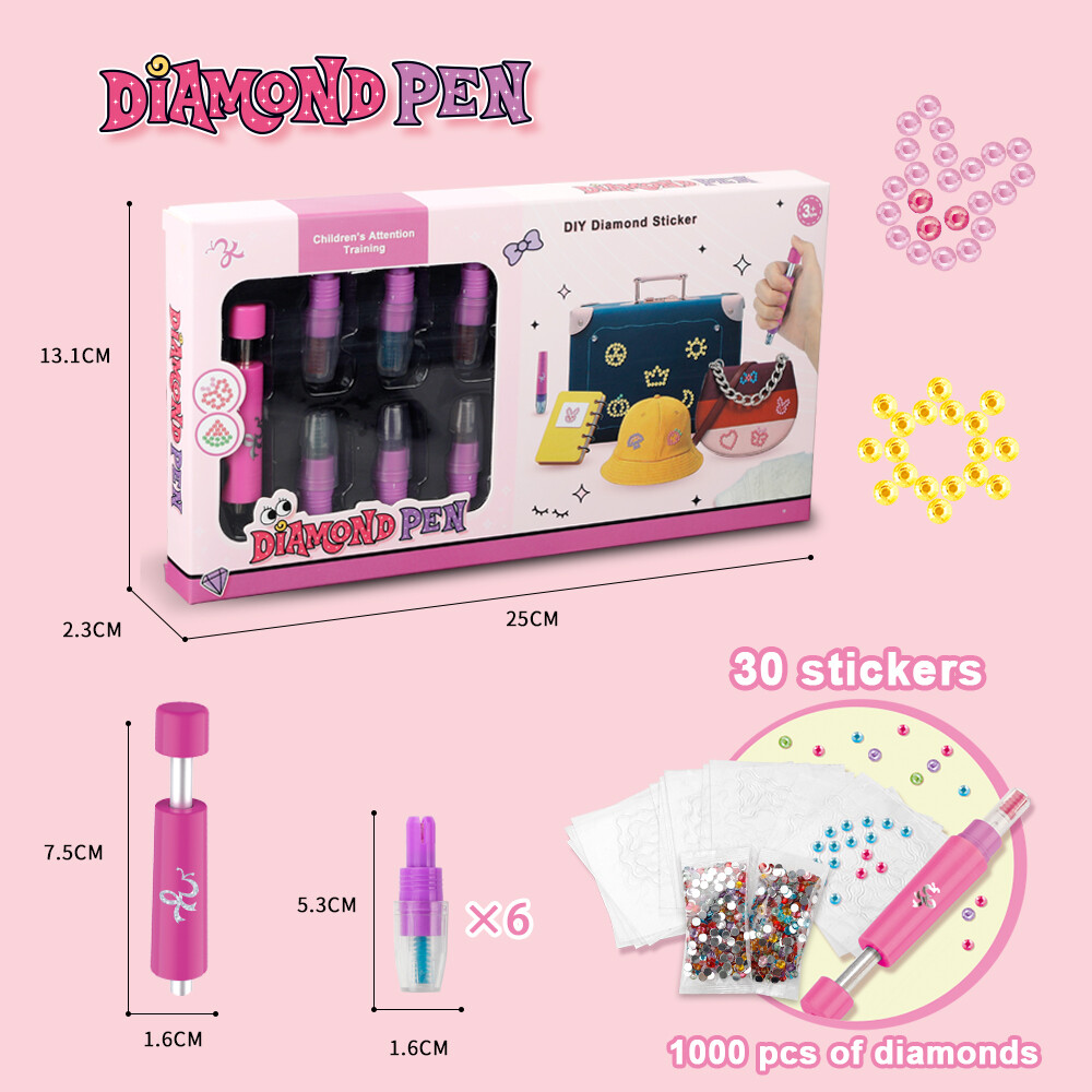 Suit: Drill pen body*1 Barrel drill refill*6 Adhesive sticker*30 Drill Pack*2 (500 diamonds/pack, 1000 diamonds in total) English instruction manual*1