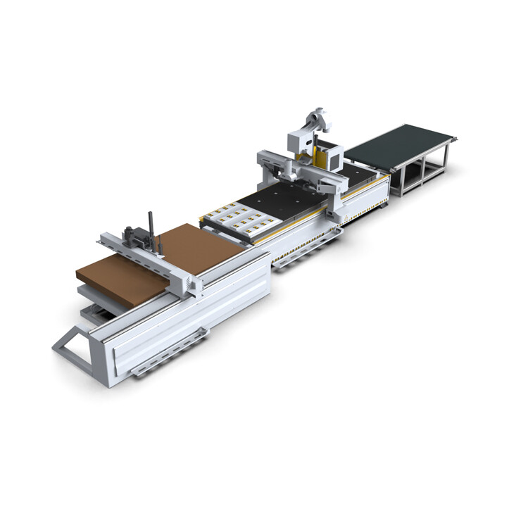 Línea de producción de muebles con etiquetado automático 1330, capaz de procesar Lamello. Equipo para la producción de muebles no porosos.