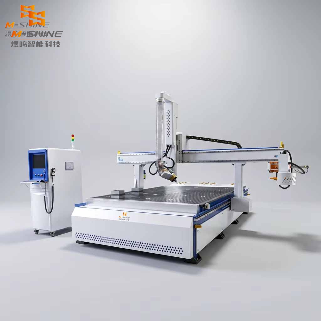 A JINAN M-SHINE CNC, fabricante de equipamentos inteligentes para marcenaria, lançou um novo modelo - 2130ATC, uma máquina CNC multifuncional de marcenaria de 5 eixos.