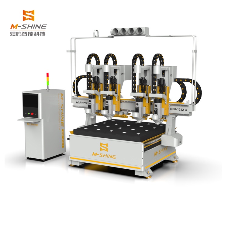 MS8-1212-4 CNC路由器，配备4*9KW HQD M-shineATC主轴、LNC控制、木制家具切割雕刻机，带真空台