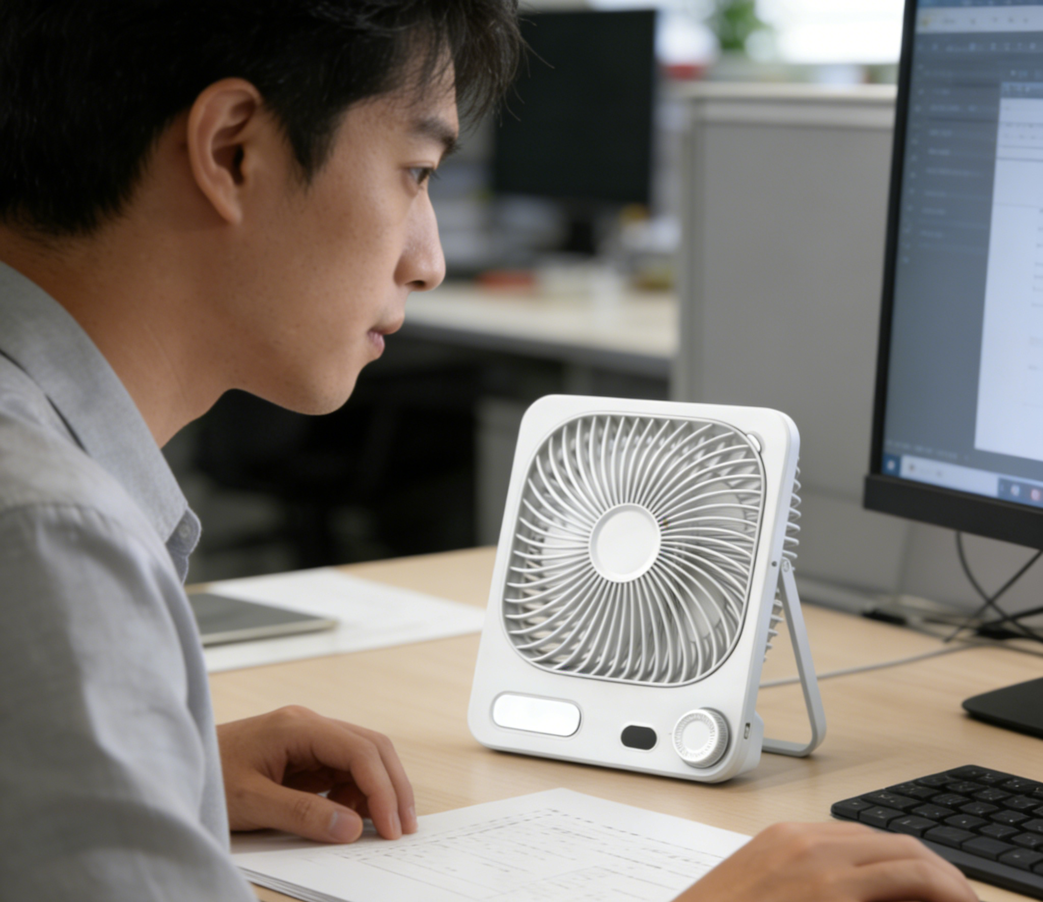 Ultra-Slim Body, Powerful Wind | Portable Desktop Fan with Long-Lasting Battery Life