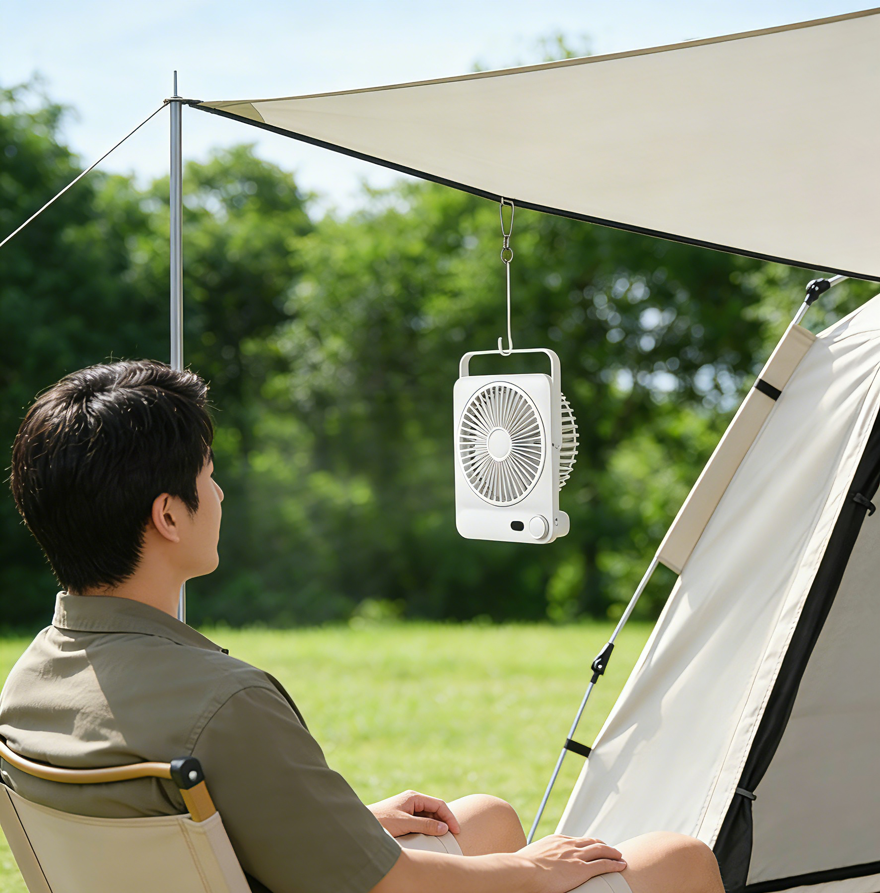 Ultra-Thin Card-Sized Desktop Fan, Powerful & Quiet Portable, Essential for Office, Dorm & Camping, Adjustable Stand & Hanging Design