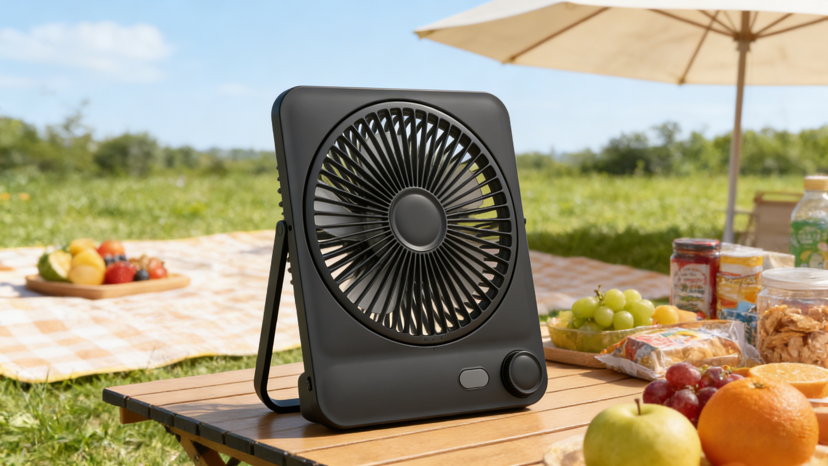 Ultra-Thin Card-Sized Desktop Fan, Powerful & Quiet Portable, Essential for Office, Dorm & Camping, Adjustable Stand & Hanging Design