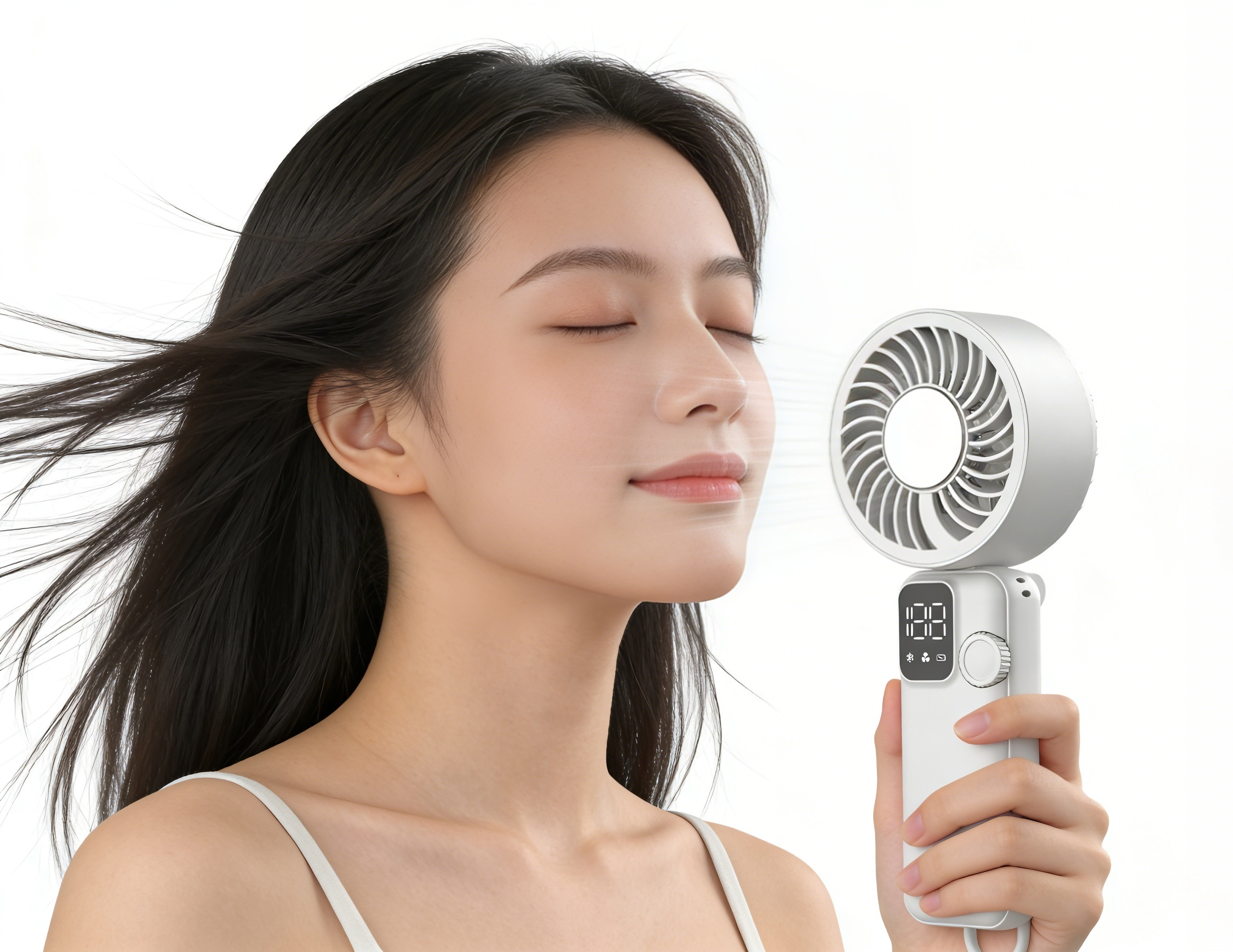 Portable Digital Display  Fan, Rechargeable USB Handheld Mini Cooling Fan