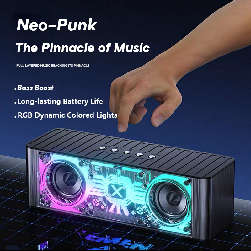 Speaker transparent mecha double sound small steel cannon high sound quality wireless Bluetooth speaker colorful light support TWS