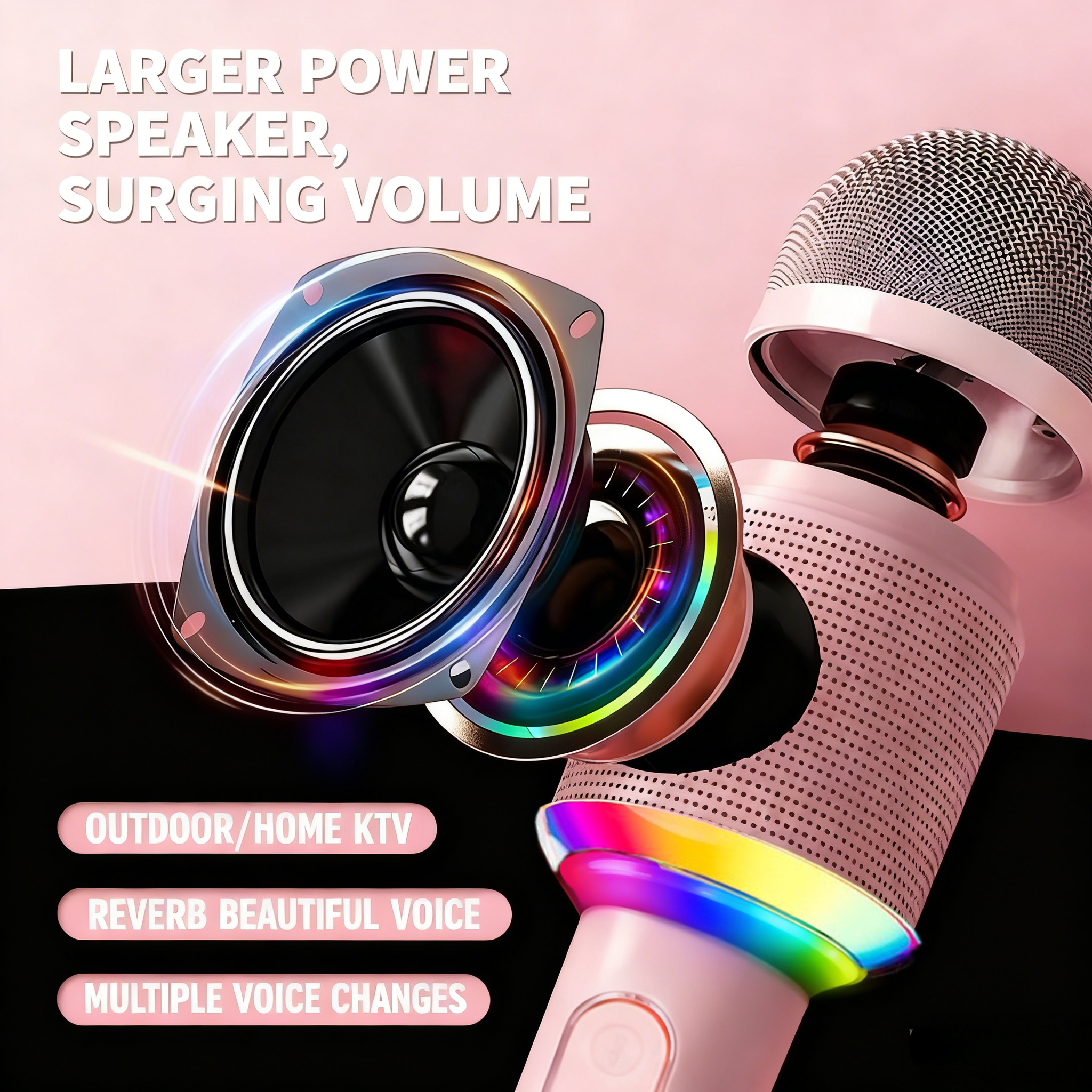 RGB Light Portable Mic Sound Noise Reduction Handheld  Wireless Karaoke Microphone Speaker for Singing Party