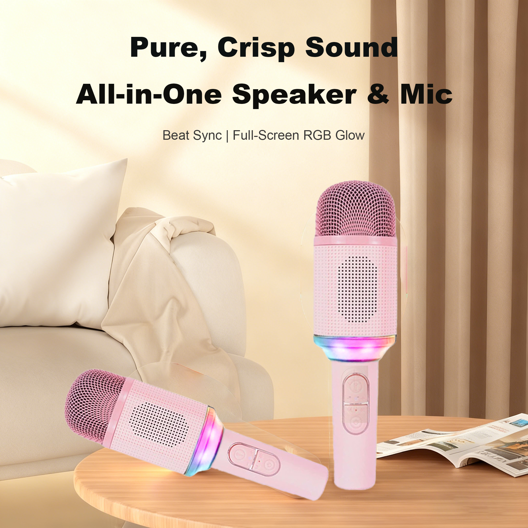 RGB Light Portable Mic Sound Noise Reduction Handheld  Wireless Karaoke Microphone Speaker for Singing Party