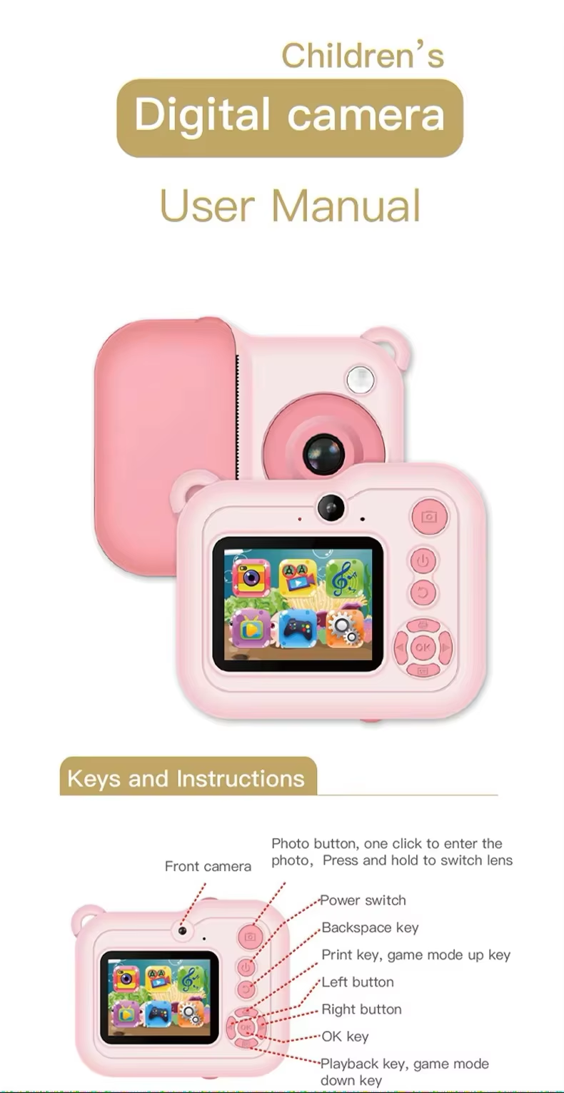 Kids Camera Mini Digital Toy Camera High Definition Shooting Video Free Print Paper