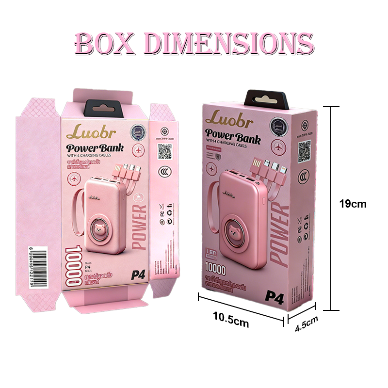 10000mAh Mini Power Bank Built-in 4 Cables Cute Bear Portable Charger  Charging Small & Lightweight Powerbank for Accessory Smartphone Chargeable