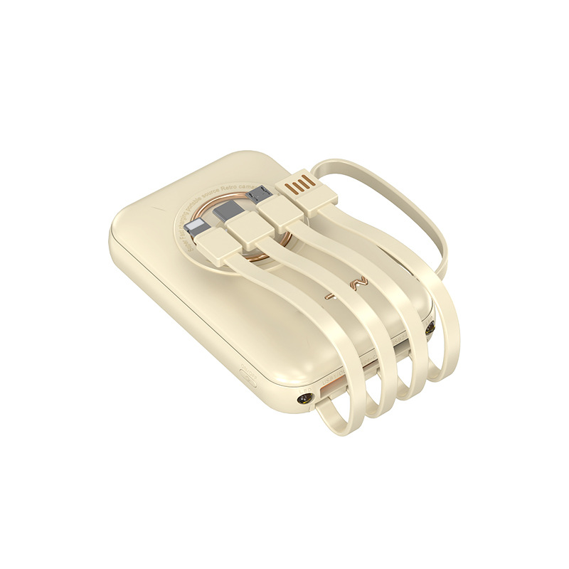 10000mAh Mini Power Bank Built-in 4 Cables Cute Bear Portable Charger  Charging Small & Lightweight Powerbank for Accessory Smartphone Chargeable