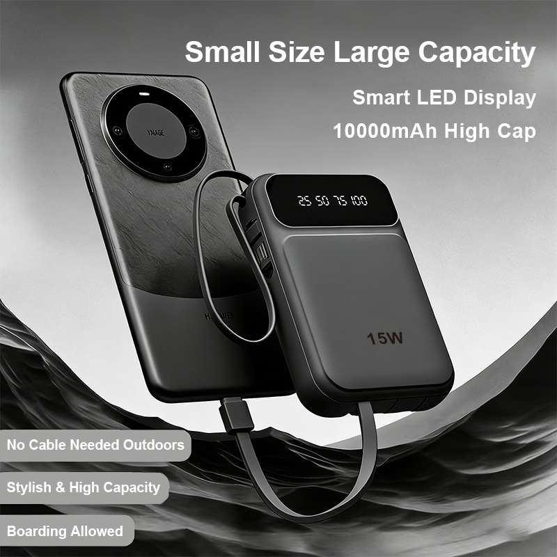 Portable Mini Power Bank with 4 Built-in CablesSmart LED Display , Travel Friendly