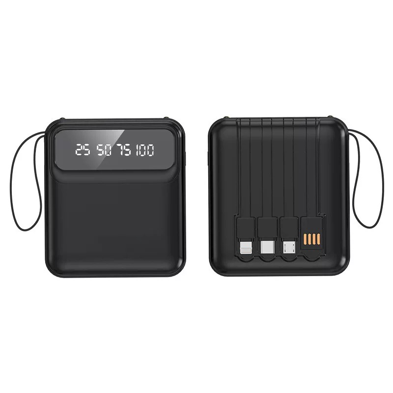 Portable Mini Power Bank with 4 Built-in CablesSmart LED Display , Travel Friendly