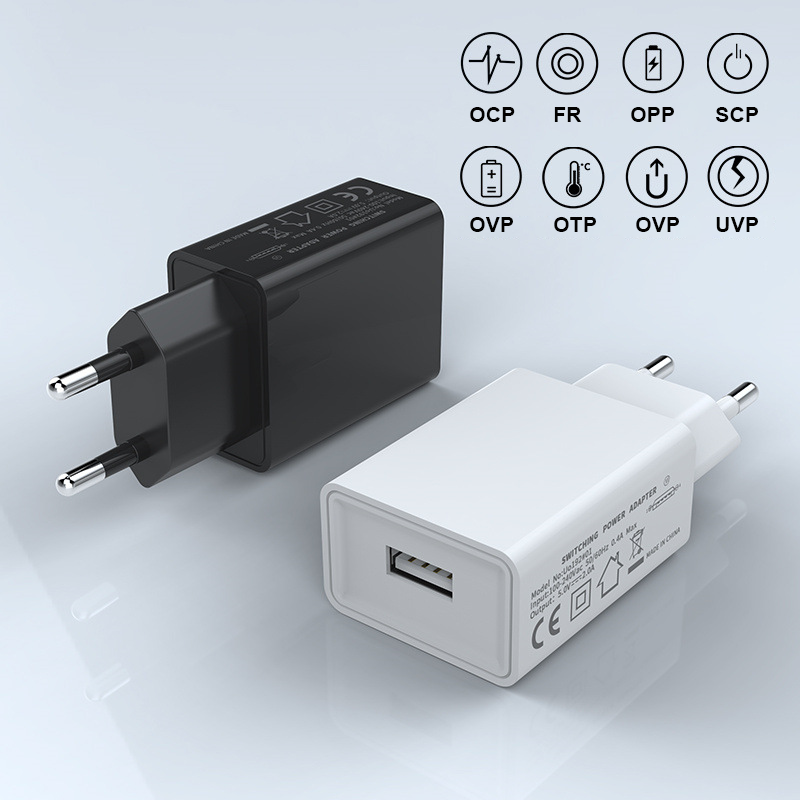 EU standard 5V 2A charger with USB port, compatible with multiple devices