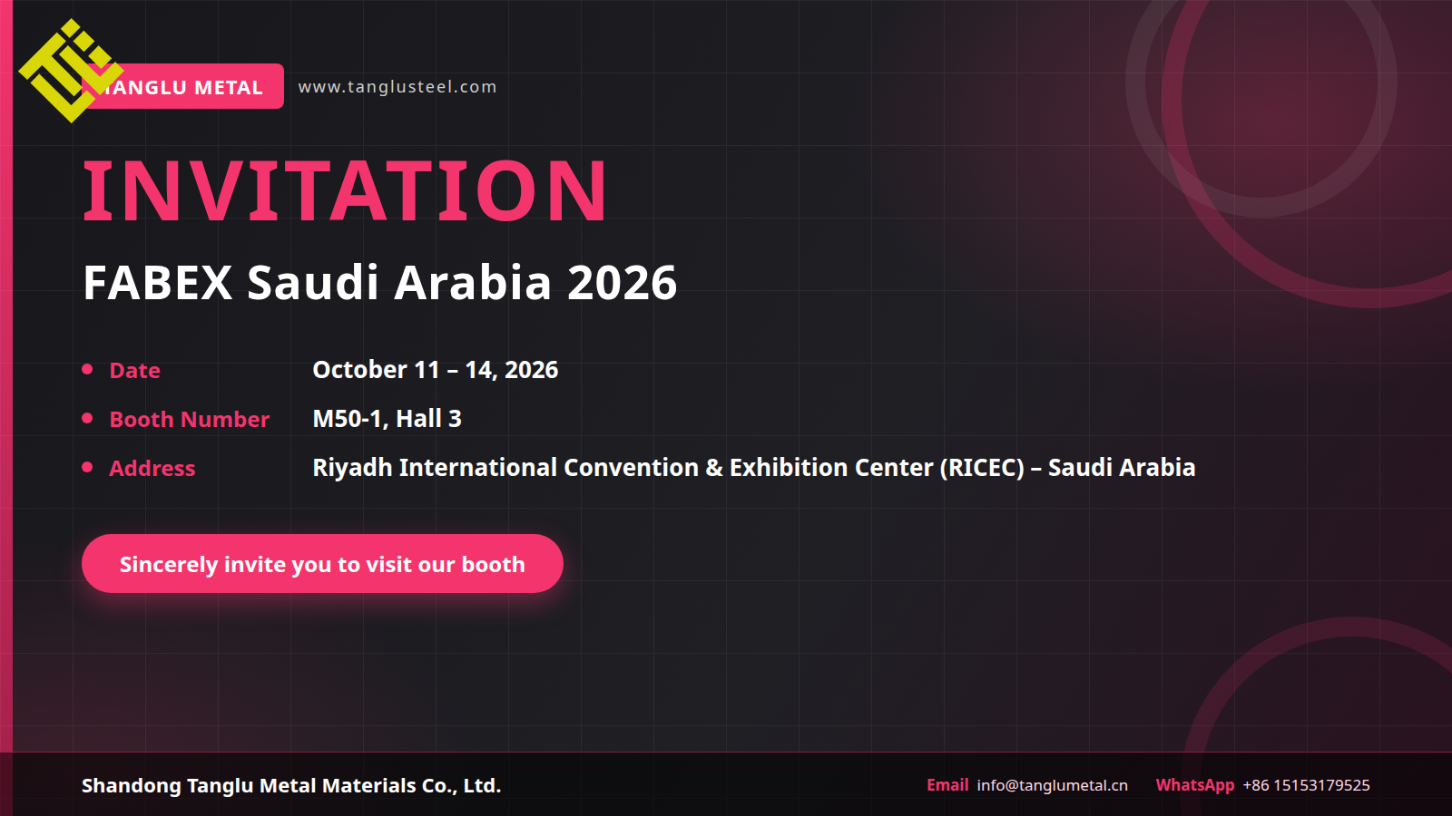 Tanglu Metal Invites You to FABEX Saudi Arabia 2026