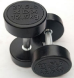 3Round headed black lettered rubber coated dumbbell