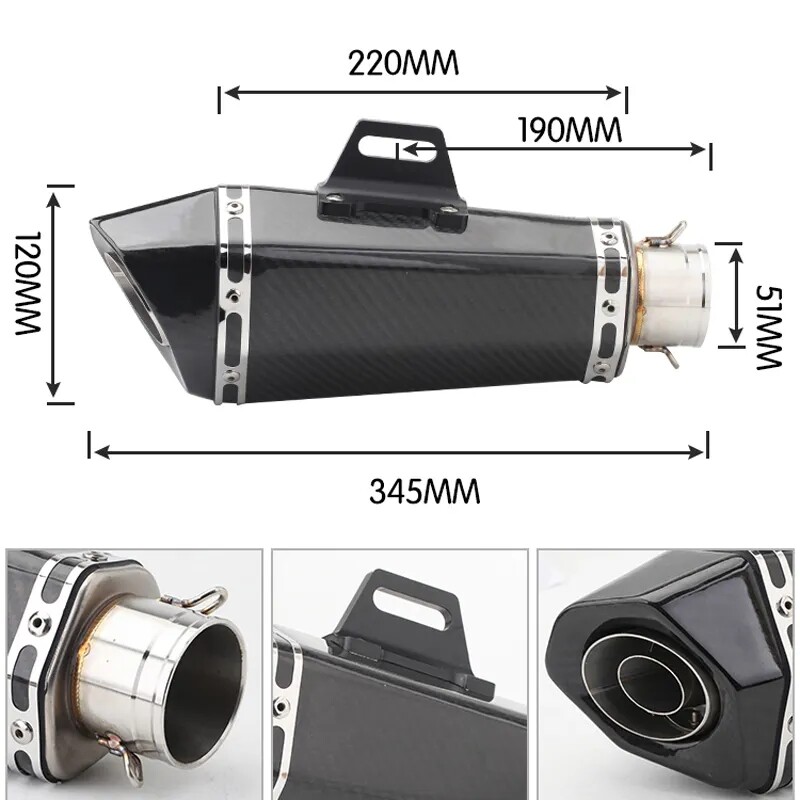 E06 51mm General Purpose Motorcycle Exhaust Pipe R1 ER6N CBR250R Z900 Mt07 Mt09 R6