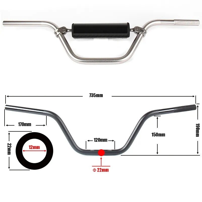 Small Tall Race Dirt Bike Retrofit 5mm Thick Aluminum Alloy Handlebars Direction Handlebars to Increase the Height of the Handle