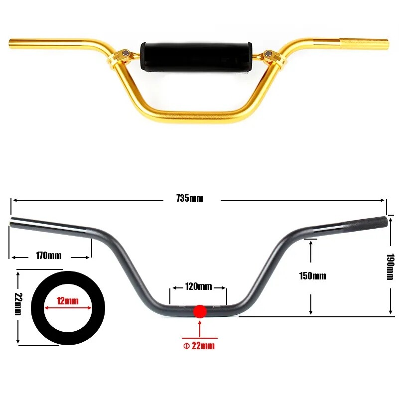 Small Tall Race Dirt Bike Retrofit 5mm Thick Aluminum Alloy Handlebars Direction Handlebars to Increase the Height of the Handle
