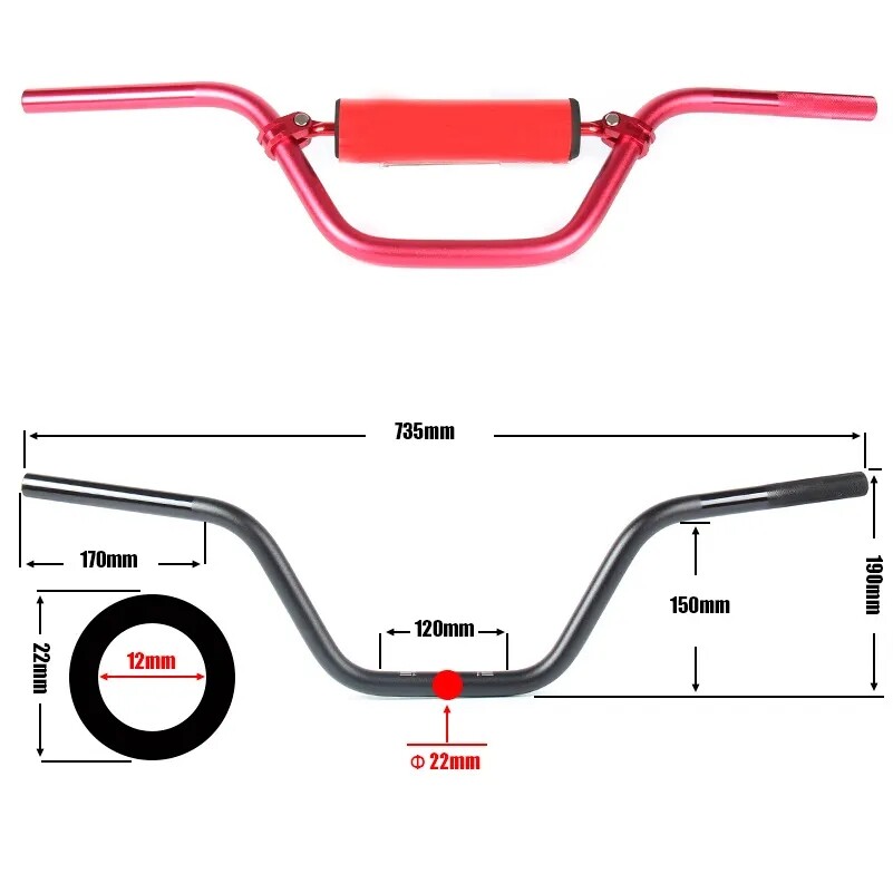 Small Tall Race Dirt Bike Retrofit 5mm Thick Aluminum Alloy Handlebars Direction Handlebars to Increase the Height of the Handle