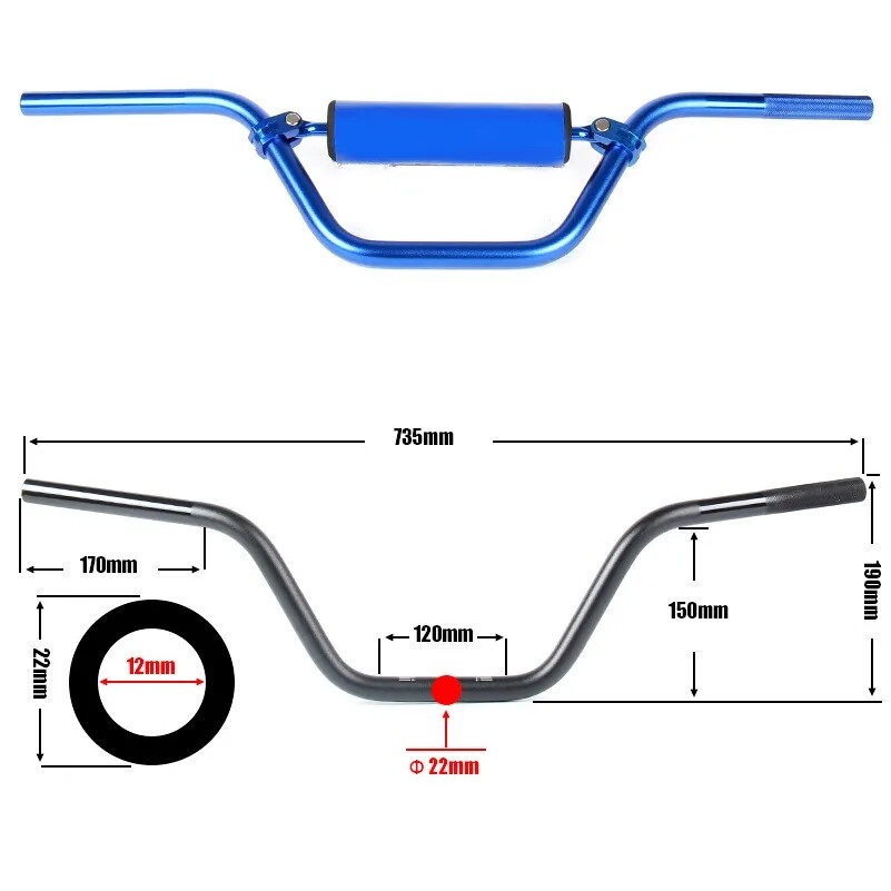 Small Tall Race Dirt Bike Retrofit 5mm Thick Aluminum Alloy Handlebars Direction Handlebars to Increase the Height of the Handle