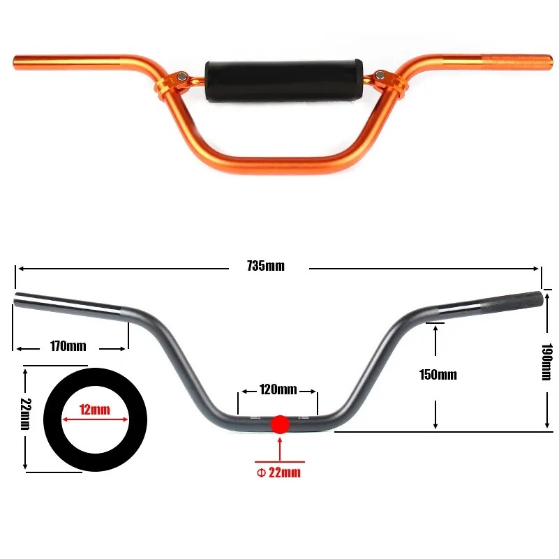 Small Tall Race Dirt Bike Retrofit 5mm Thick Aluminum Alloy Handlebars Direction Handlebars to Increase the Height of the Handle
