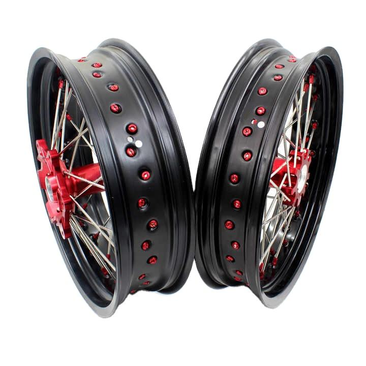 The 17-inch Superbike Wheel Set Fits Honda XR650L 1993-2022 Anodized Aluminum Red Wheels with Black Wheels